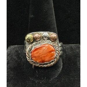 Handcrafted Southwestern Sterling Multi Metal Spiny Oyster Men's‎ Ring Size 13